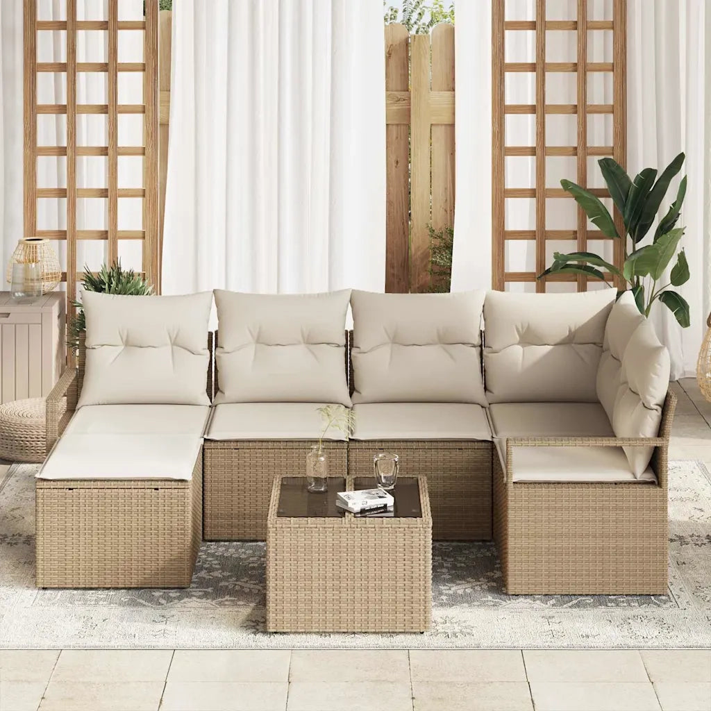 Set di divani con cuscino 7 pcs Beige e Crema polyrattan