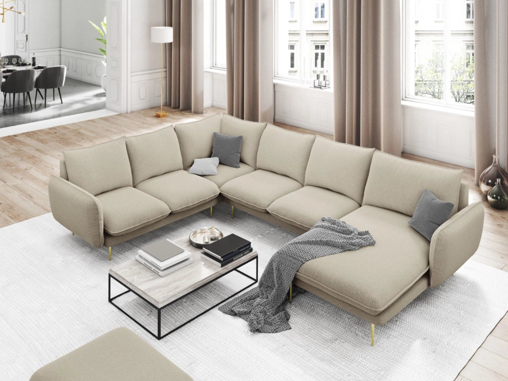 Cosmopolitan Design - Divano panoramico sinistro "Vienna" 7 posti in tessuto strutturato beige 