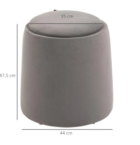 Pouf rotondo 2-in-1 con contenitore e rivestimento in velluto grigio scuro, Ø44 x 47,5 cm