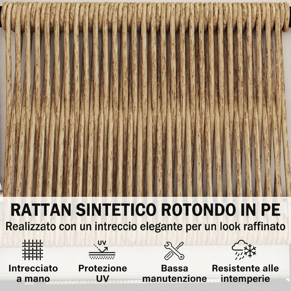 Set 5 Pezzi da Giardino Modulabile con Divano a L Tavolino e Cuscini in Rattan Cachi