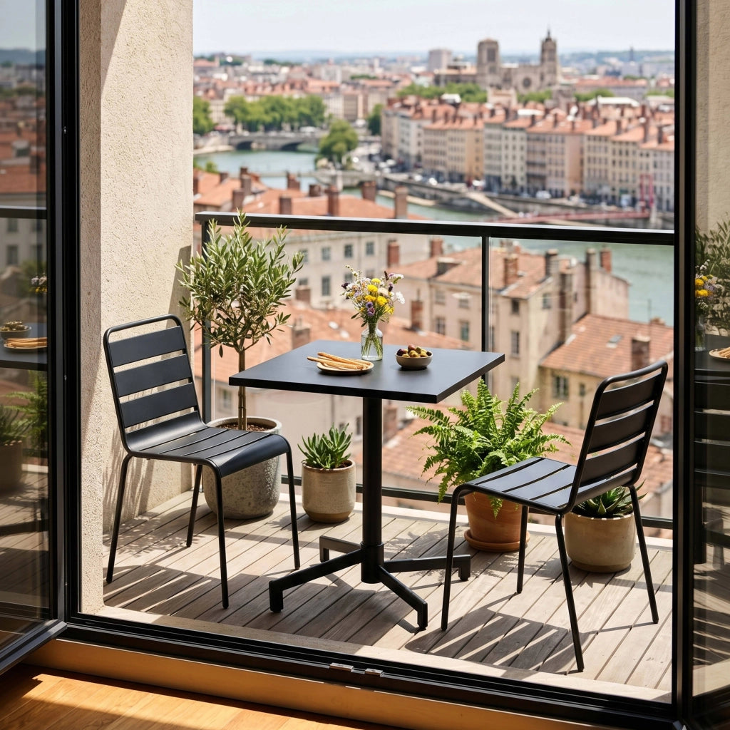 Oviala - Tavolo da 70 cm e 2 sedie da giardino in metallo nero