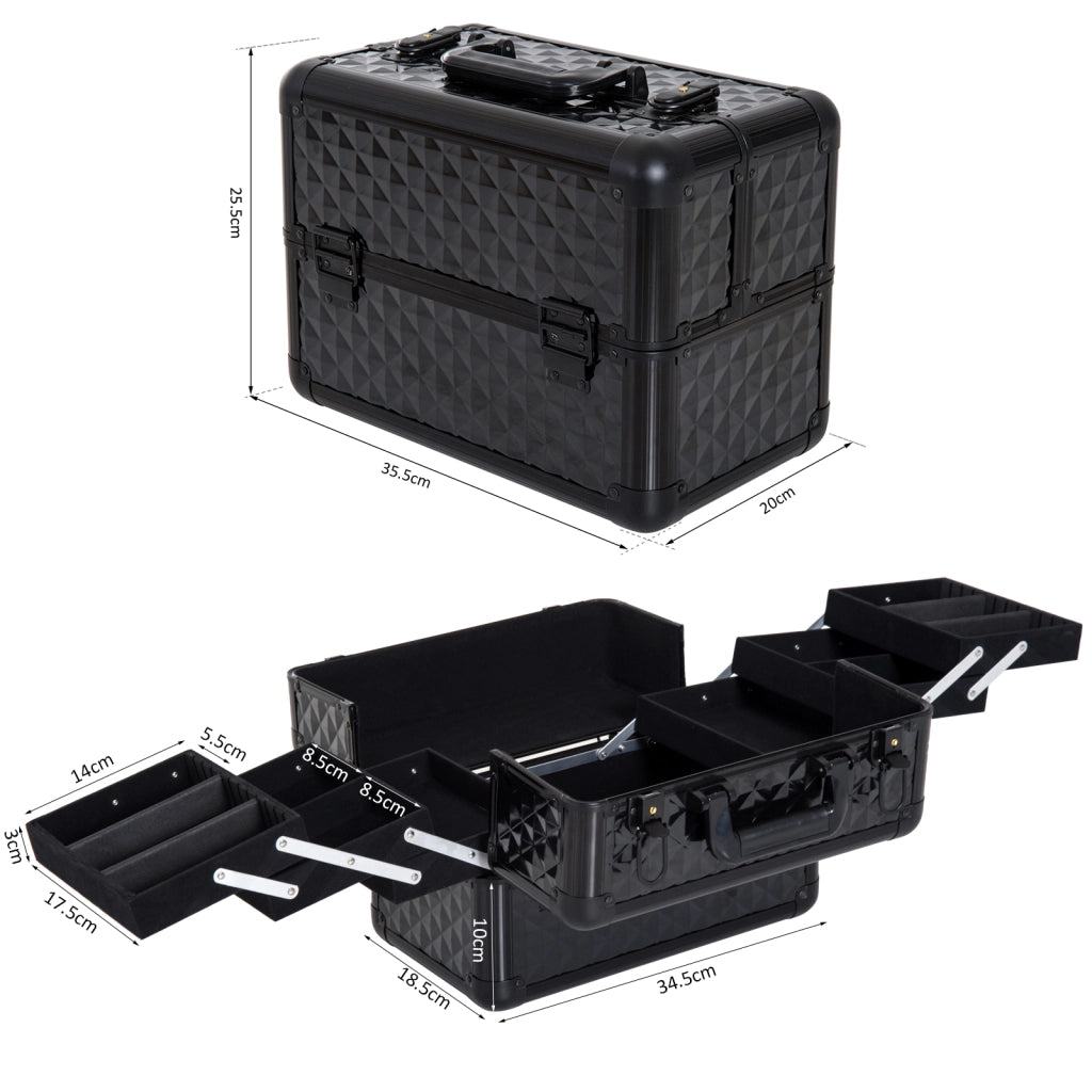 Organizzatore Cosmetici Portatile 4 Livelli ¨C Minimal ¨C 35.5x20x25.5cm Alluminio