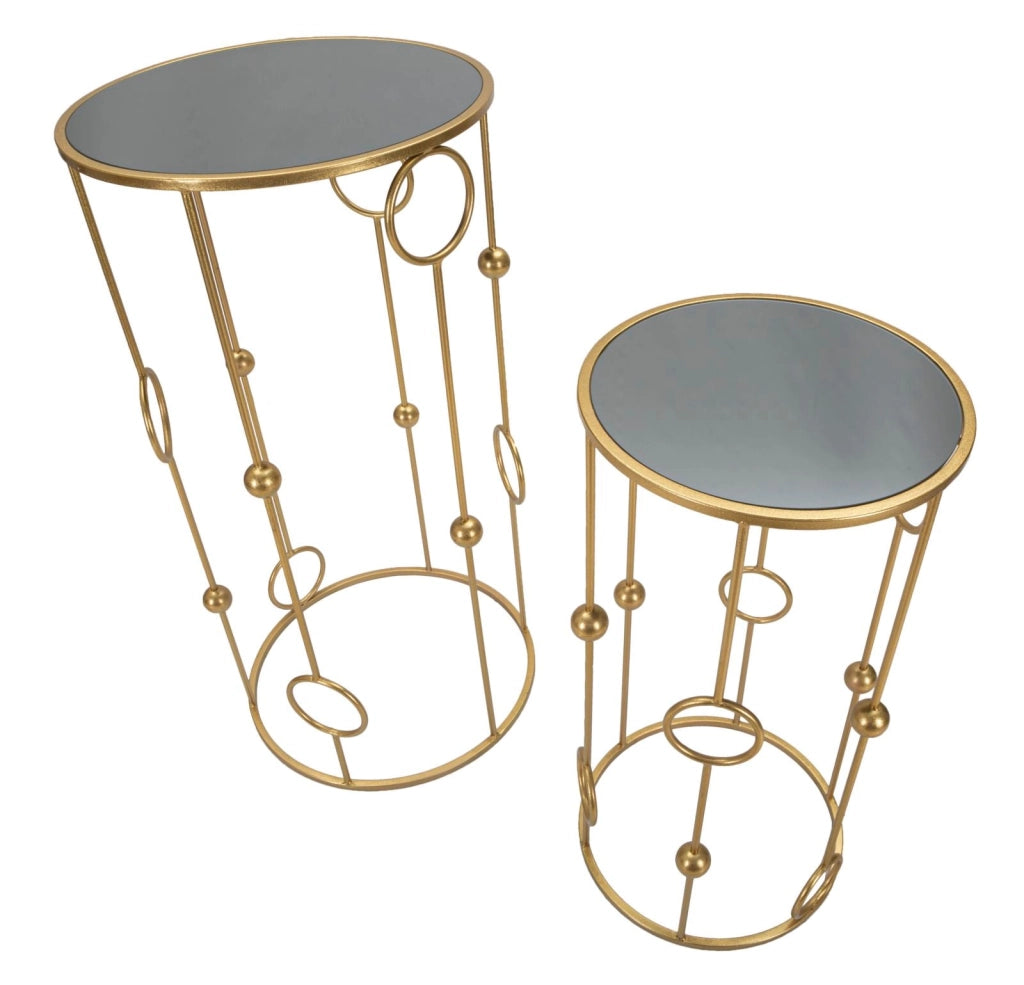 Set 2 Tavolini Cage Ø50 cm e Ø40 cm in Ferro e MDF Oro