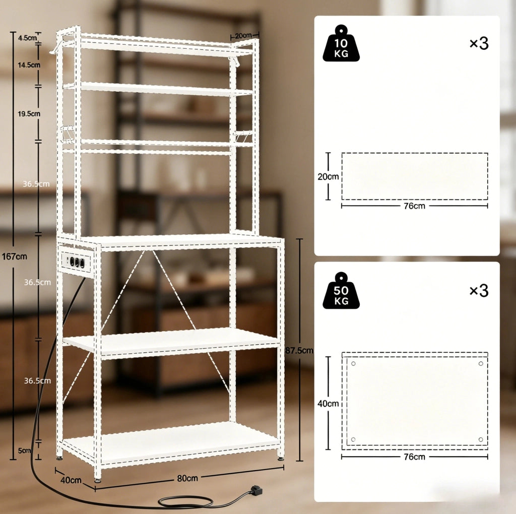 Scaffale cucina 80x40x167 cm rovere chiaro metallo, 6 ripiani