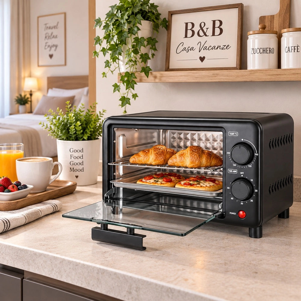 Mini Forno Elettrico 10L 800W Timer 60 min Temperatura regolabile 60-230° Nero