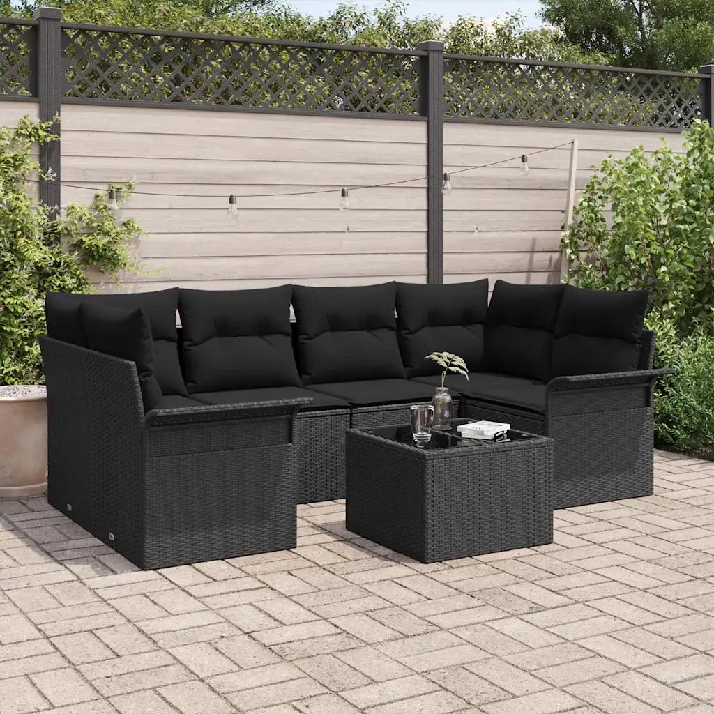 Set Divano da Giardino 7 pcs Nero Poly Rattan 3345263
