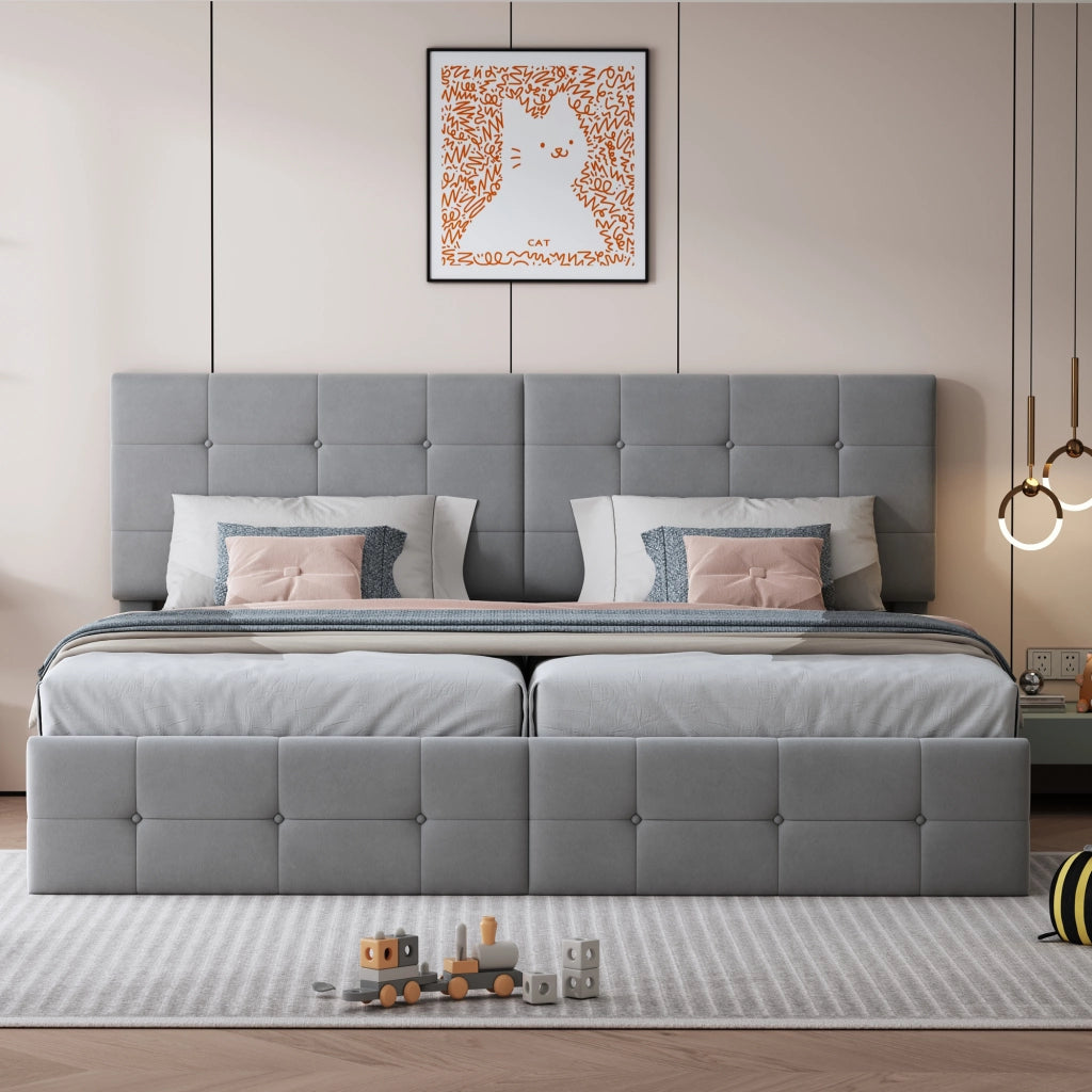 Letto con contenitore 180 × 200 cm trasformabile in due letti 90 × 200 cm con rete a doghe velluto grigio