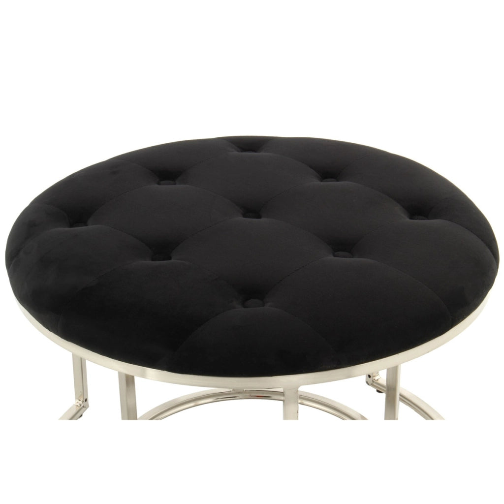 Set di 2 pouf Becky neri con base argento