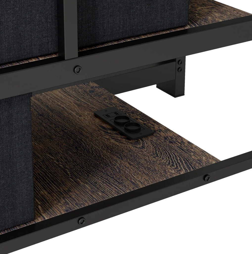 Letto a castello in metallo 140x200 cm con scala reversibile, contenitori, illuminazione LED e prese USB, colore nero