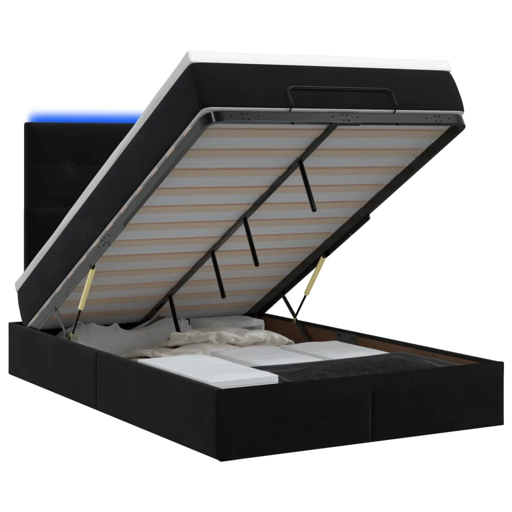 Letto Ottomano con Materasso e LED Nero 120 x 200 cm Velluto 3458297