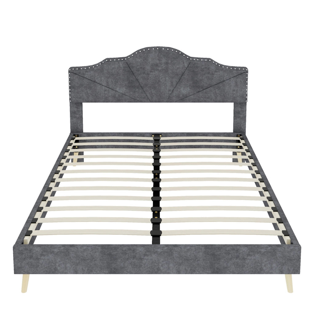 Letto moderno minimalista grigio 160x200 cm con testiera morbida e materasso incluso