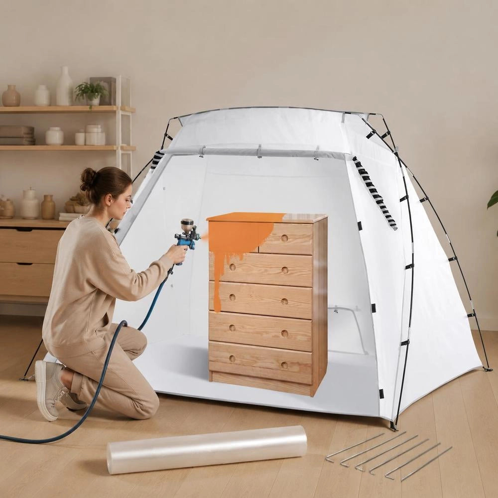 DIY Spray Paint Booth, Protective Tent, White, 228 X 158 X 158 Cm, 210D Oxford Fabric, Portable Spray Paint Stand, DIY Hobby Painting Station With Ventilation Openings