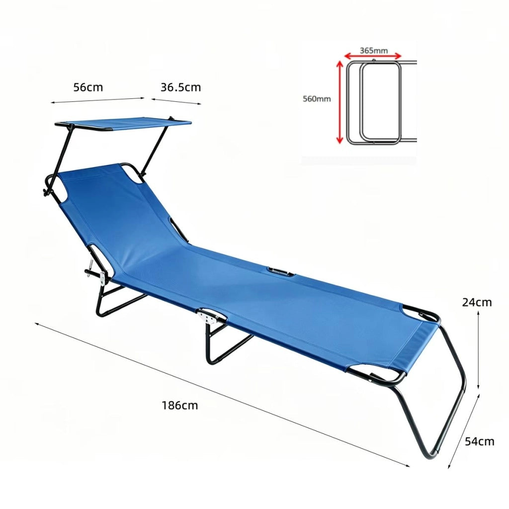 Lettino da Campeggio Pieghevole con Tettuccio Parasole, Brandina Sdraio in Metallo e Poliestere Blu, Regolabile per Giardino e Spiaggia