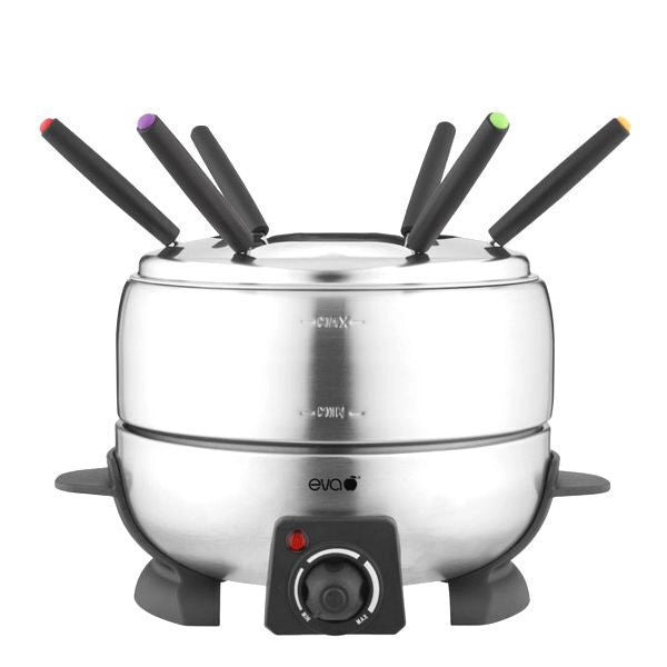 EVA Fonduta Elettrica Inox 9 Pezzi 800W 2,3 L Termostato Regolabile 6 Forchettine colore Argento