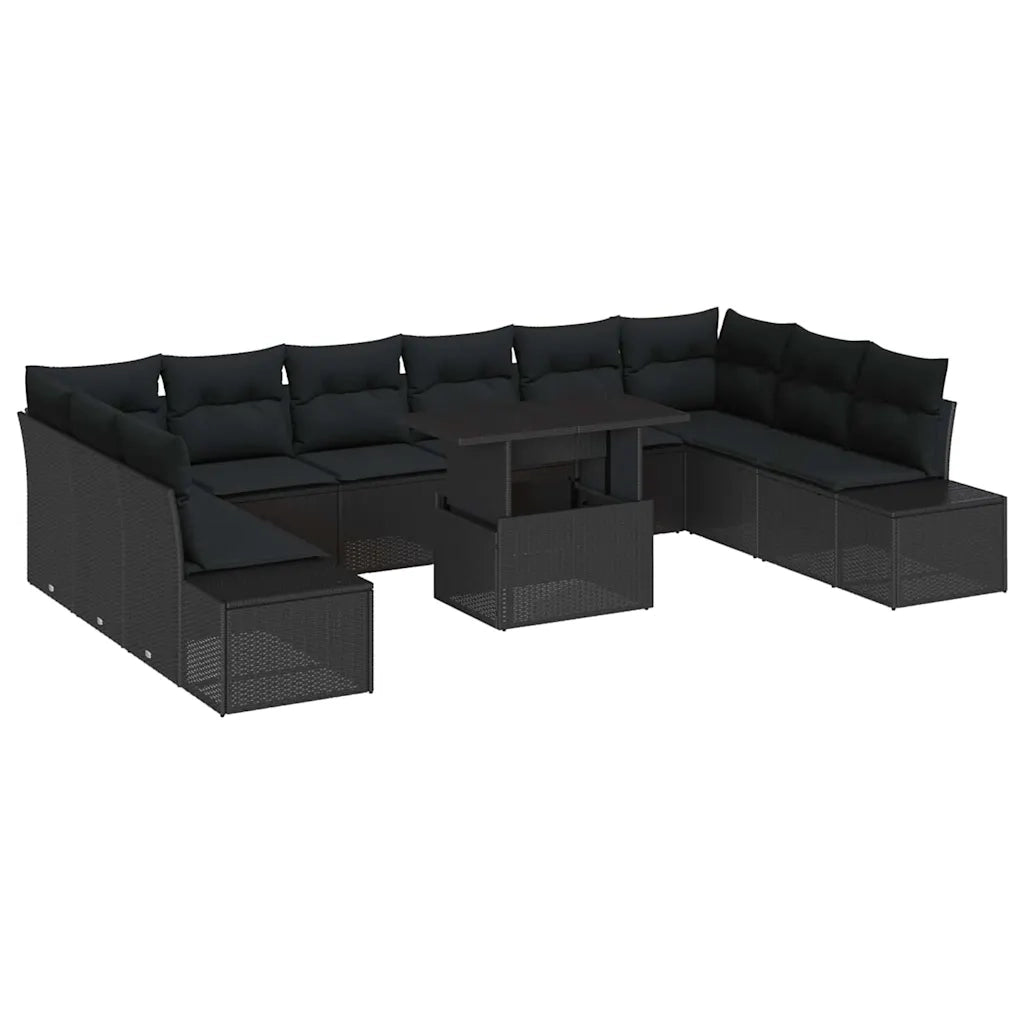 Set Divano da Giardino 11 pcs Nero Poly Rattan