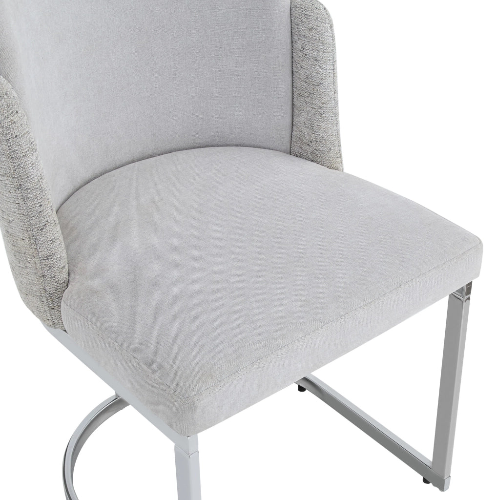 Set da 6 sedie da pranzo moderne con gambe in metallo galvanizzato argento e rivestimento in tessuto Chenille grigio chiaro