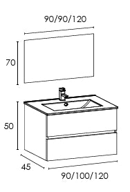 Composizione mobile bagno sospeso con cassetti cm 90 mod. ELEGANCE - Noce