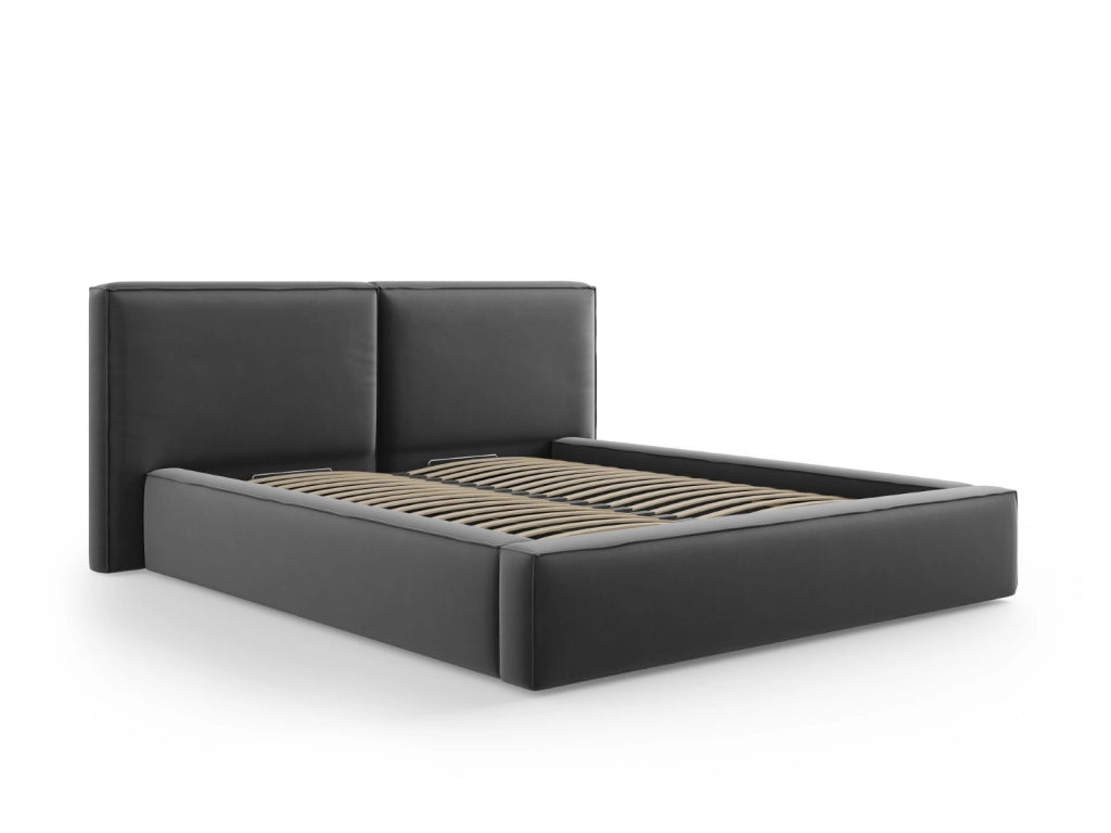 Cosmopolitan Design - Letto a cassettone con testiera doppia "Arendal" 180x200cm in velluto grigio 