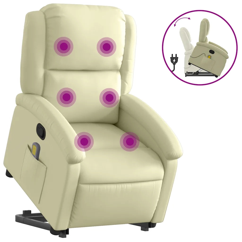 Poltrona Alzapersona Massaggiante Reclinabile Crema Vera Pelle 3204268