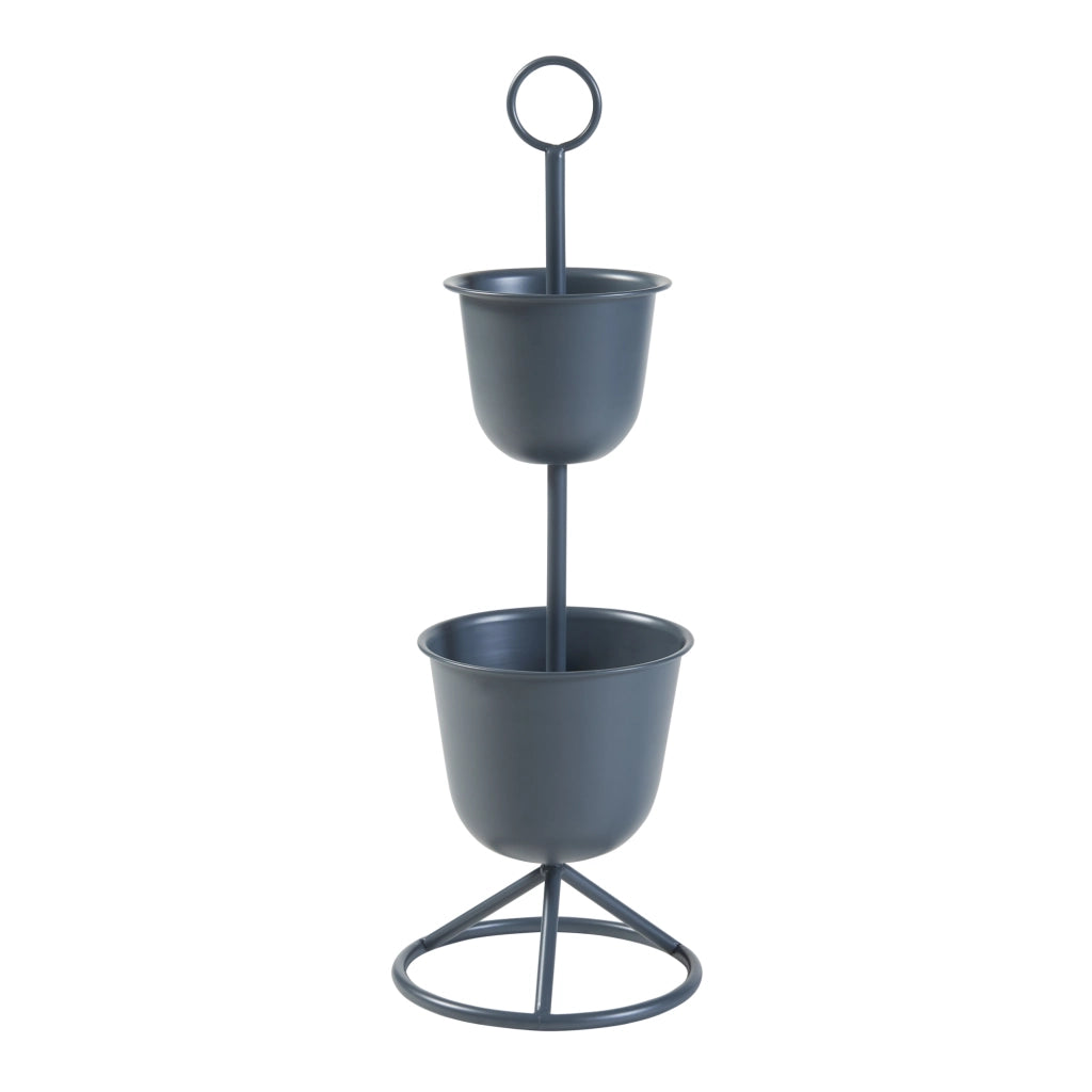 Stand Portapiante Alphen con 2 Vasi - Nero [en.casa]