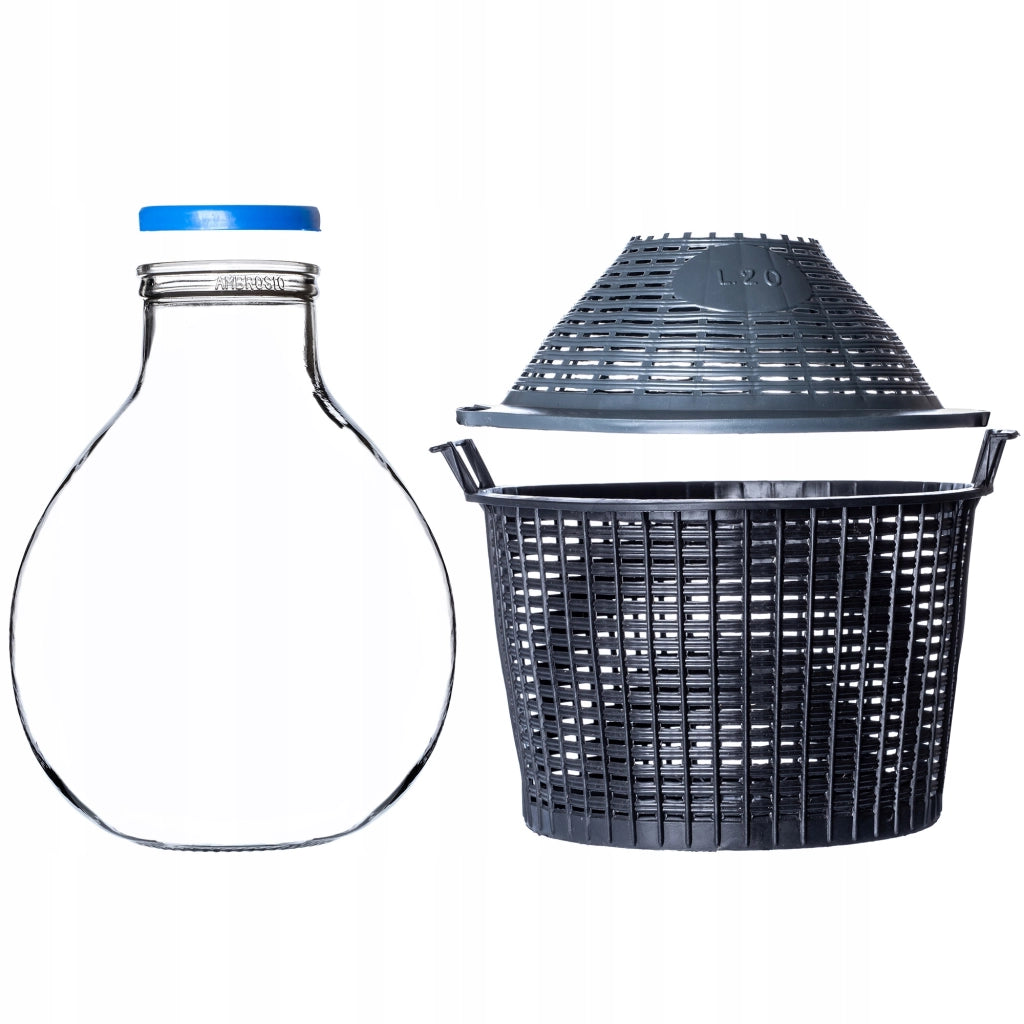 Bottiglia KADAX Lady's Balloon da 10 litri per vino e liquori in un cestino, bottiglia da gallone per vino con tappo