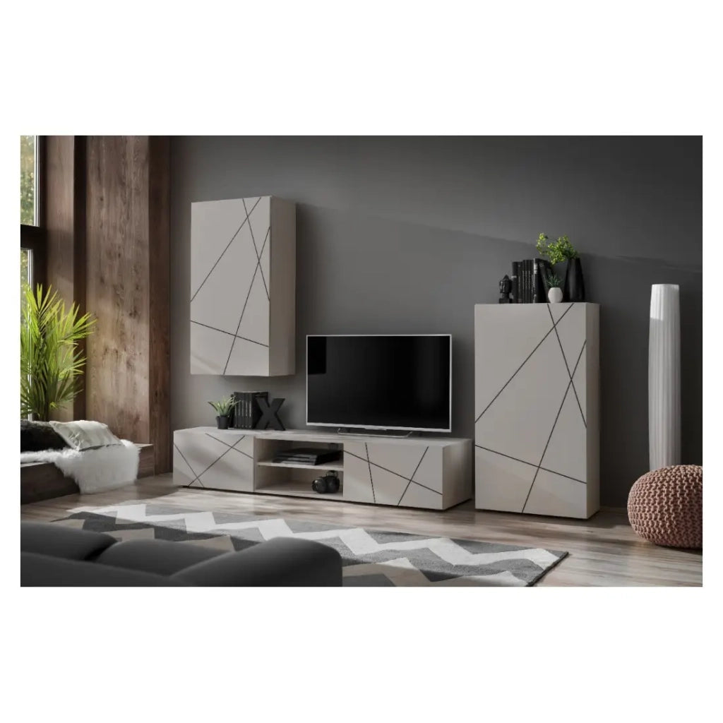 Composizione murale DASH – Mobile TV, contenitore a muro e armadio per ripostiglio – Finitura Cashmere