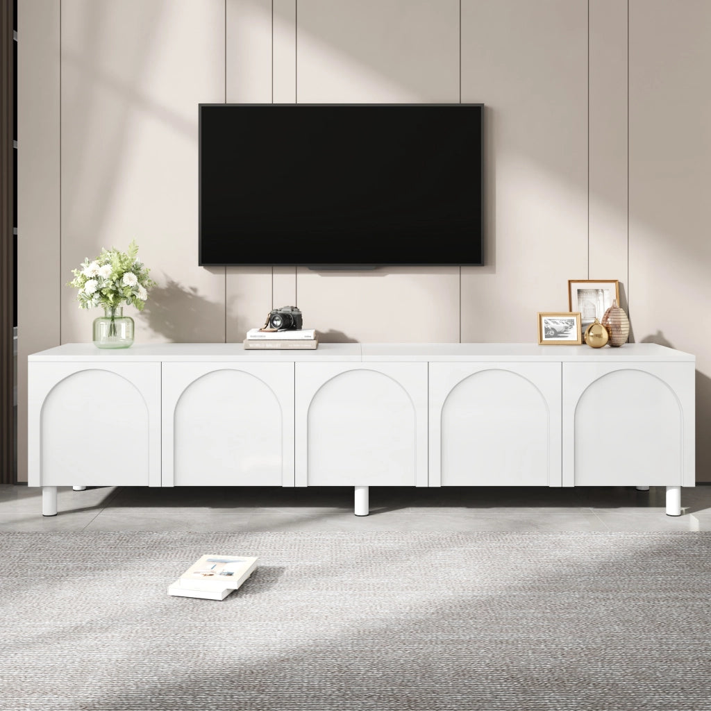 Lowboard TV bianco in MDF; lunghezza 180 cm