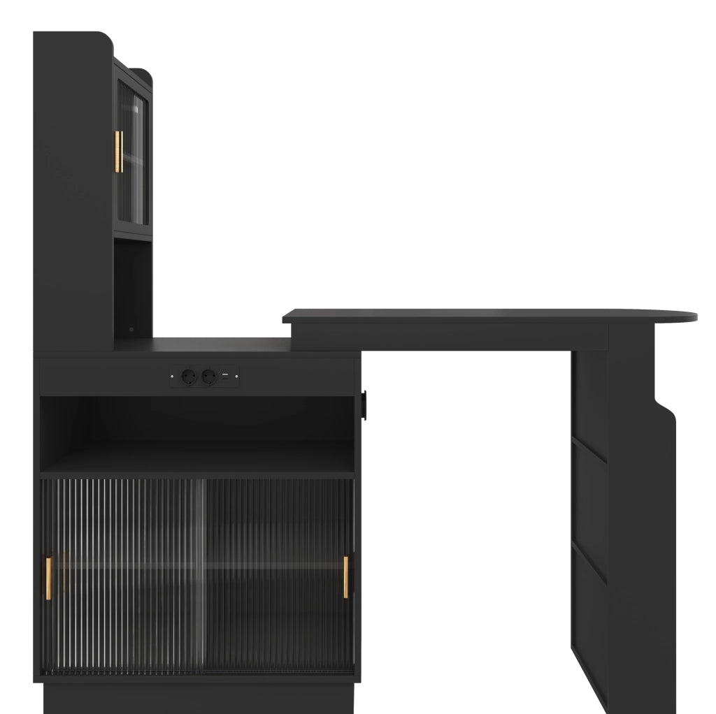 Tavolo bar estraibile con contenitori; LED; prese USB e Type-C 131-170x40x170 cm nero