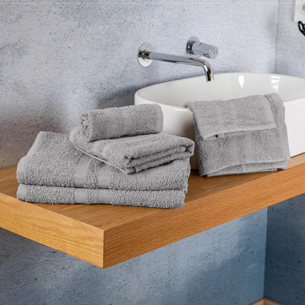 Set Asciugamani Bagno 6 Pezzi in Spugna di Cotone 400 g/m², 2 Teli 70x140 cm, 2 Asciugamani 50x90 cm e 2 Ospiti 30x50 cm, Morbidi e Assorbenti Grigio