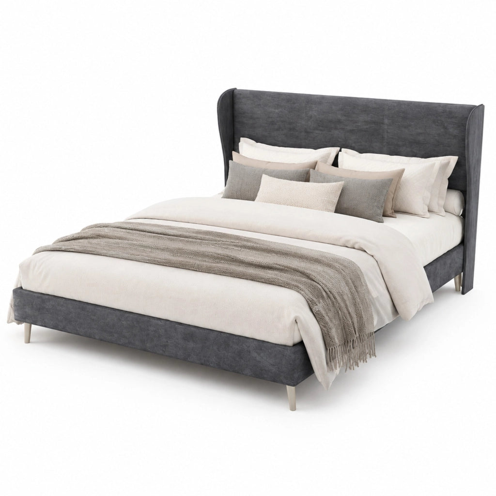 Letto imbottito 160 × 200 cm con testiera morbida grigio senza materasso