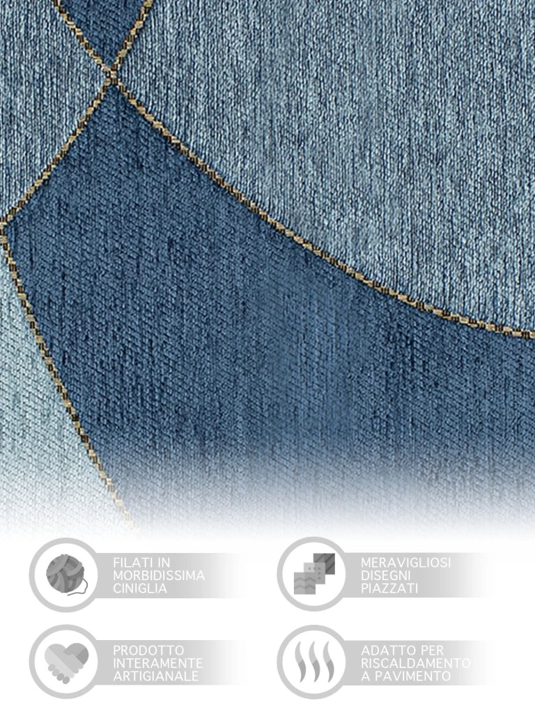 Tappeto Arredo Moderno Morbido in Ciniglia Ingresso Antiscivolo Prodotto Italiano  Soggiorno Camera Salotto Disegni Piazzati Cotone Varie Misure Grande Hills/Blu - 80x150 cm