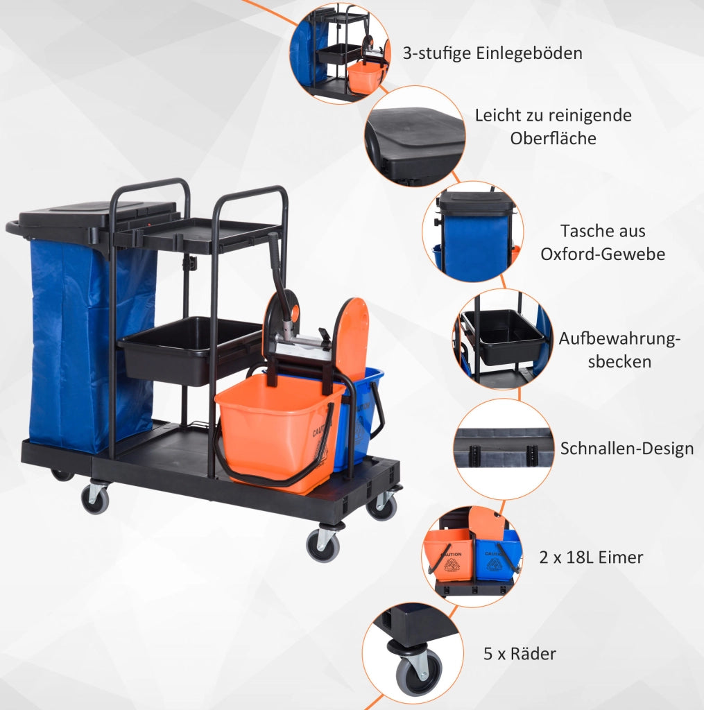 Carrello professionale per pulizie con strizzatore e secchi