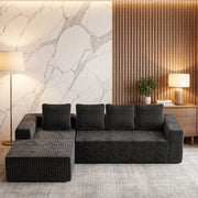 Divano modulare a L con chaise longue configurabile in velluto a coste grigio seduta profonda senza montaggio