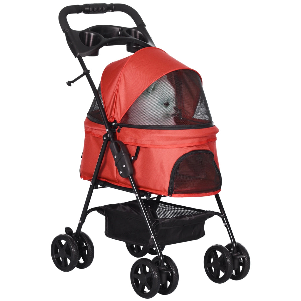 Carrello Pieghevole per Animali Domestici ¨C Minimal ¨C Rosso Impermeabile 4 Ruote