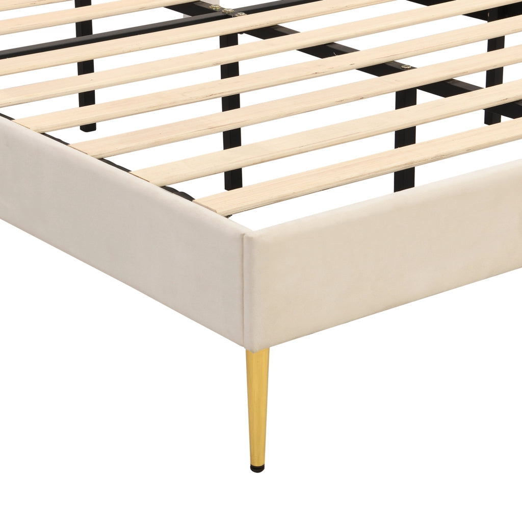 Letto imbottito in velluto beige con testiera regolabile 145 x 195 cm