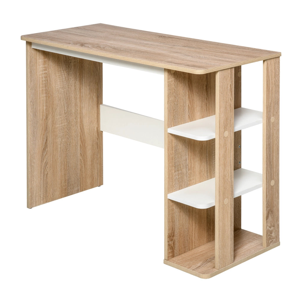 Scrivania per Computer con 3 Ripiani ¨C Minimal ¨C Legno Rovere Chiaro Bianco 100x44x74 cm