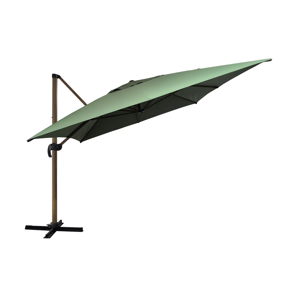 Ombrellone rettangolare a braccio girevole Alon, decentrato (400x300 cm), alluminio e poliestere, apertura antivento con manovella, base inclusa, colore verde