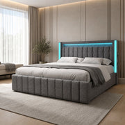 Letto imbottito con ricarica USB, LED e 4 cassetti