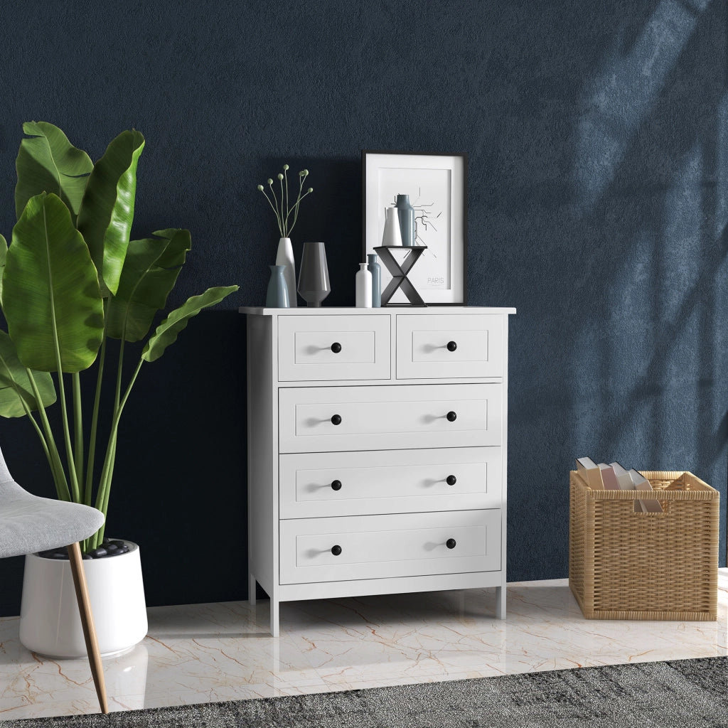Cassettiera 5 Cassetti ¨C Xylo ¨C Legno Bianco Salvaspazio Antiribaltamento 74x40x91cm