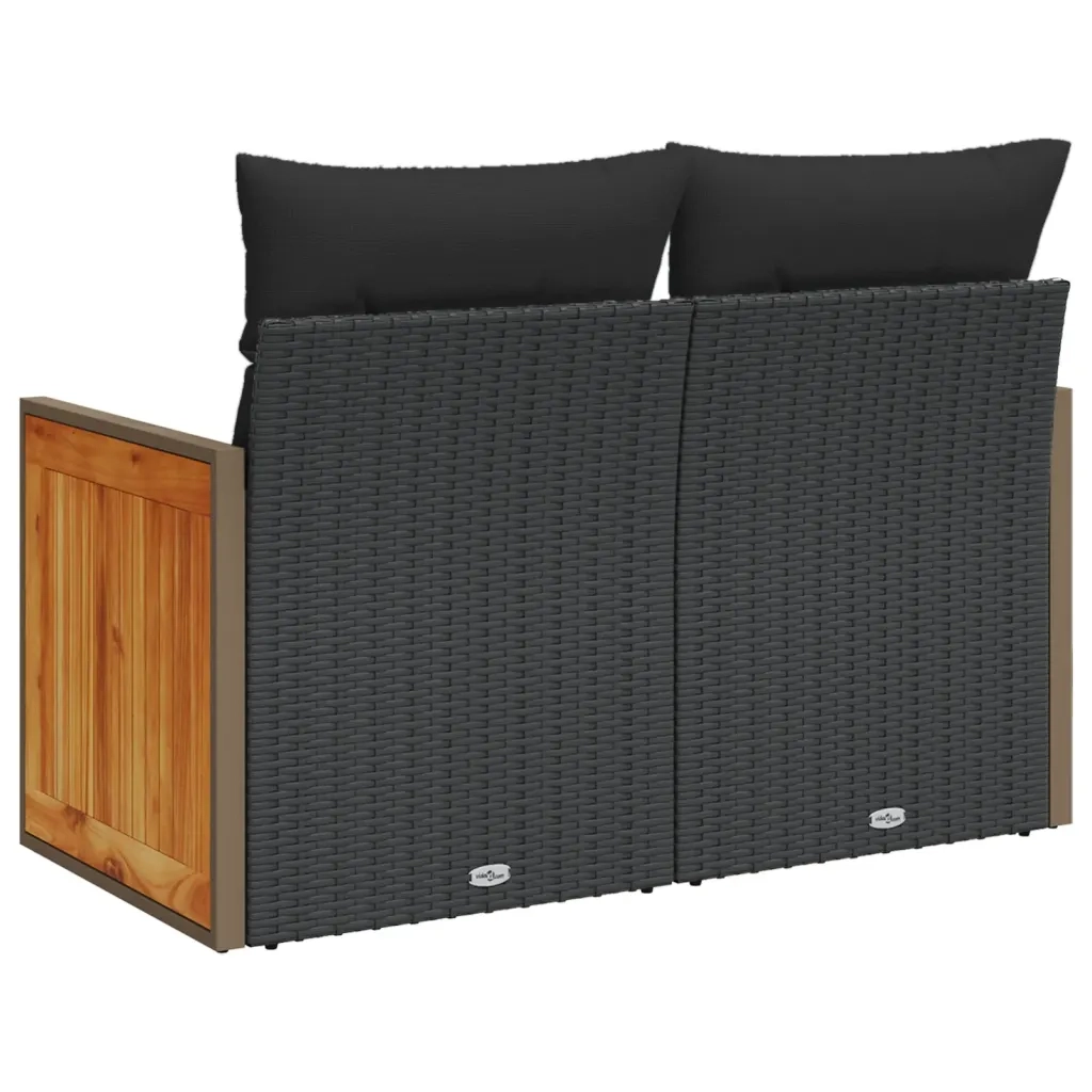Divano da Giardino con Cuscini a 2 Posti Nero in Polyrattan 365979