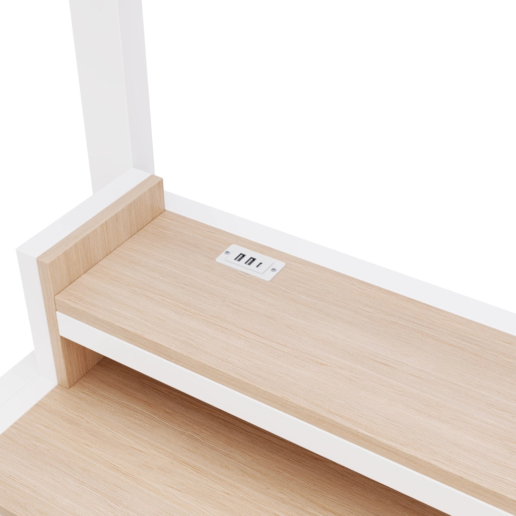 Letto a Soppalco 90 x 200 cm - USB, Type-C, LED e Ripiani - Bianco