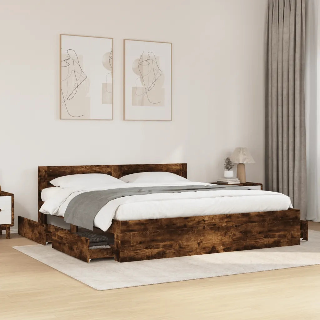 Giroletto con Testiera Rovere Fumo 180x200 cm Legno Multistrato