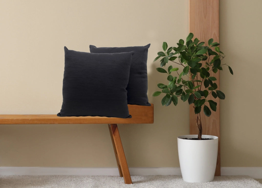 Coppia Cuscini Arredo Imbottiti Tessuto Ottoman In Tinta Unita Colore Nero 22 - 50x50 - Nero 22