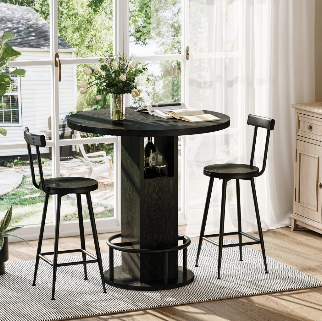 TAVOLO da bar rotondo 80 cm nero Set da 3 pezzi