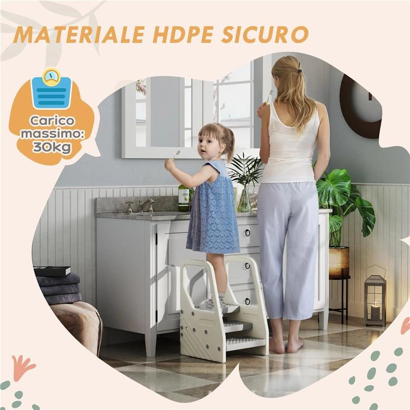 SGABELLO PER BAMBINI 2-5 ANNI A 3 GRADINI IN HDPE, 43X42X65.5 CM GRIGIO E BIANCO CREMA