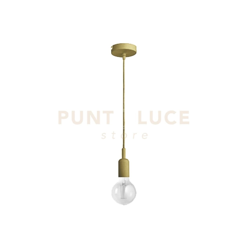 GSO072- PENDENTE FLUTE CAVO IN STOFFA E ROSONE OTTONE 1 LUCE ATTACCO E27 D.4,2CM
