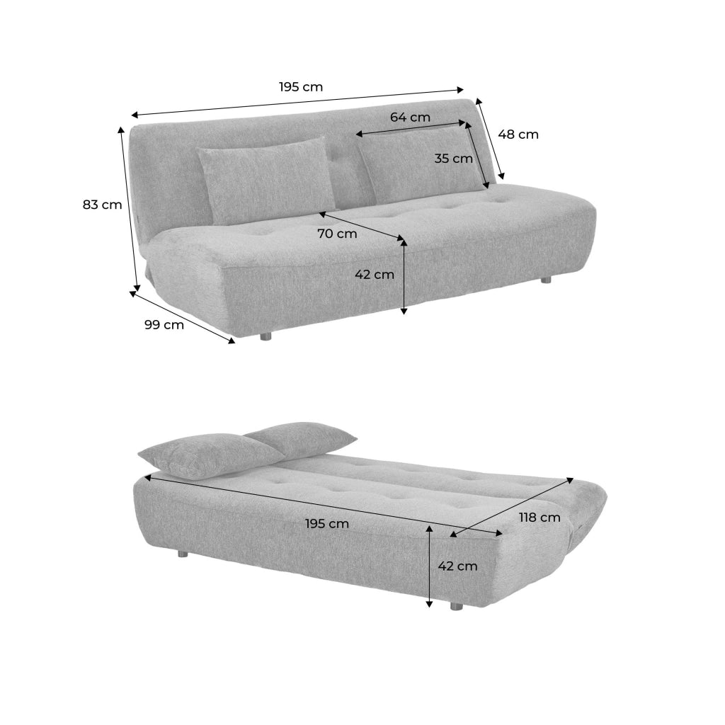 Divano letto convertibile in tessuto ciniglia, 3 posti, beige