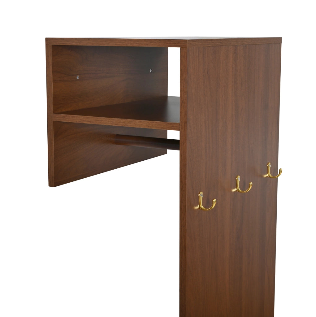 DESMIU Compact Garderobe aus MDF in Nussbaum mit Schuhschrank, Kleiderstange und Haken, 115x38,5x191,5 cm
