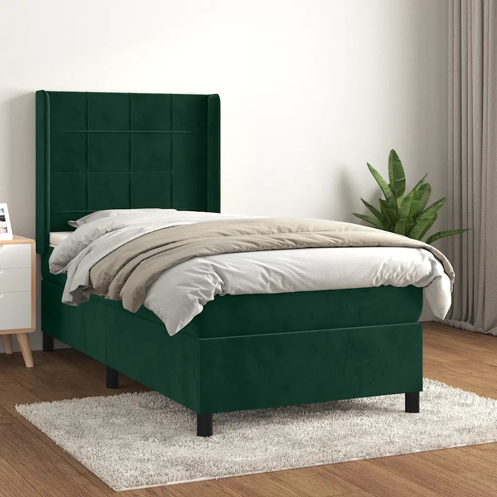 Giroletto a Molle con Materasso Verde Scuro 90x200 cm Velluto 3132660