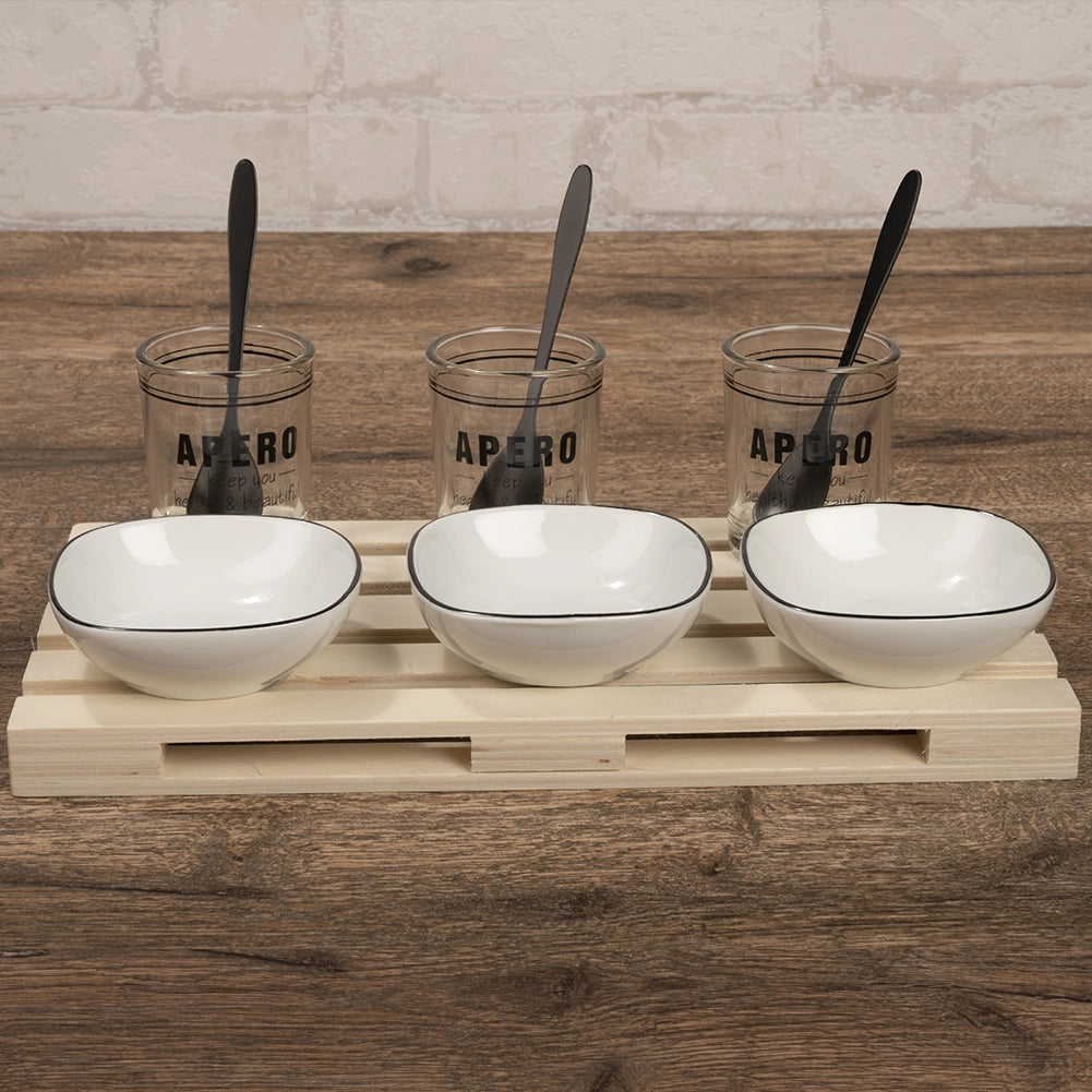 Set Aperitivo Antipasto Mini Pallet Bicchieri Ciotole Ceramica Piatti da Portata